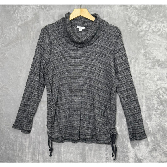 J. Jill Sweater Womens Large Black White Marled Cowl Neck Ruched Pull String - Picture 1 of 11